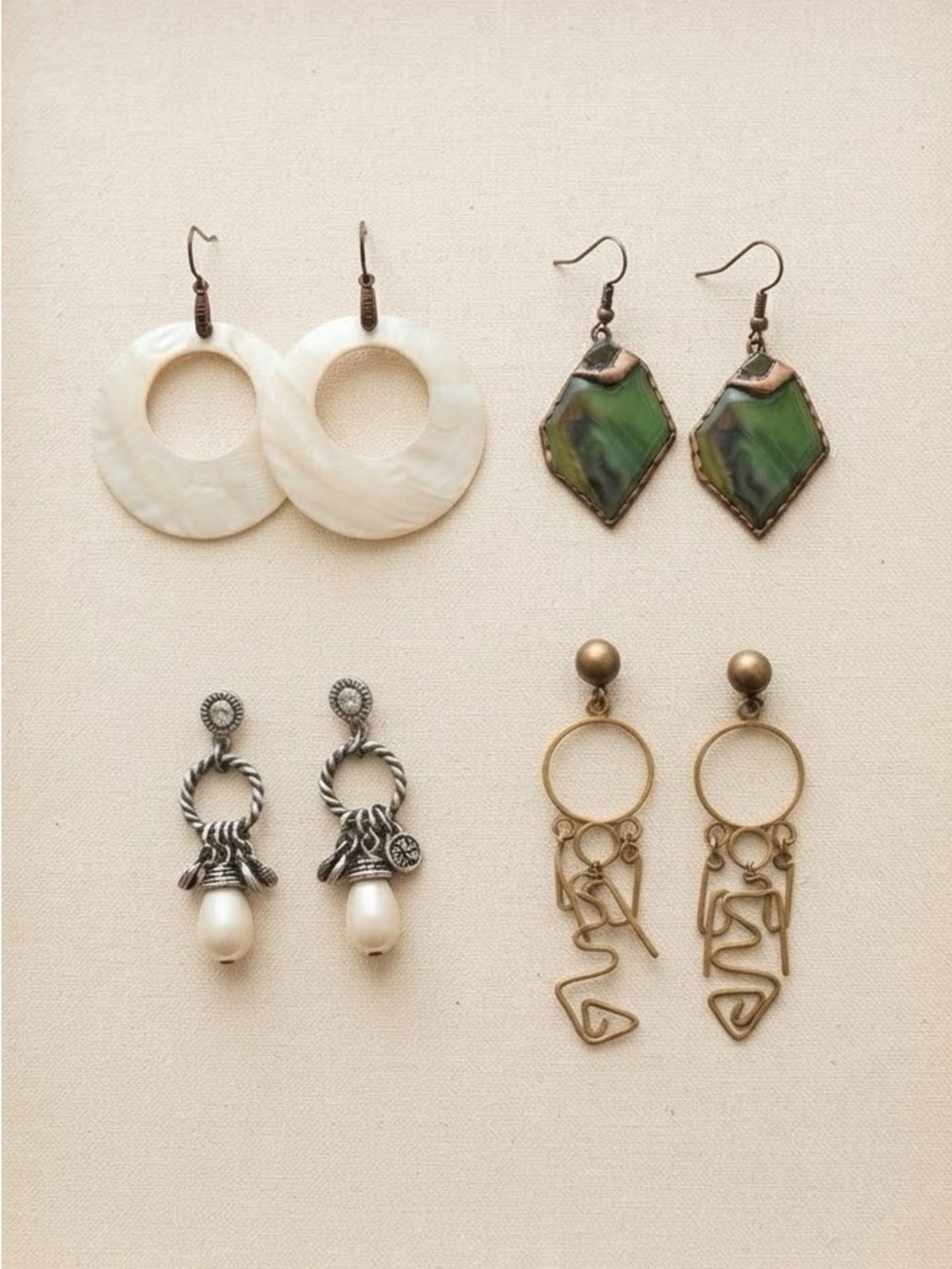 Lot of 4 Pairs of Vintage Statement Drop Earrings Boho Chic Mix